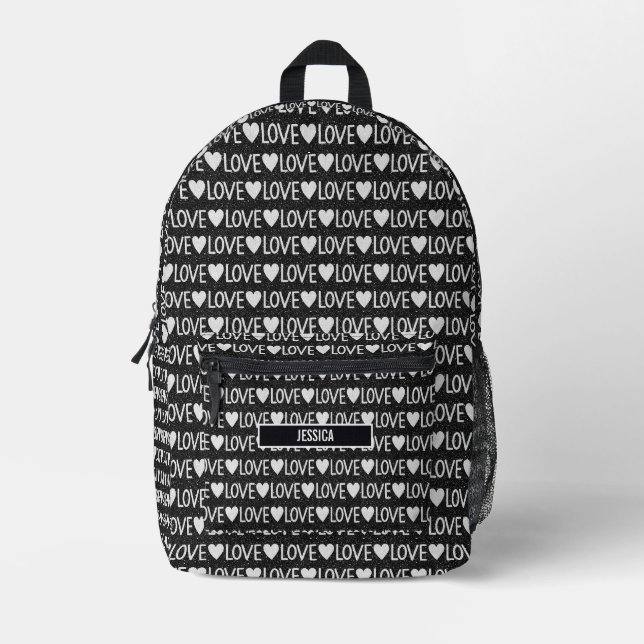 Sac À Dos Imprimé Nom Monogramme Amour Texte Noir Blanc (Recto)