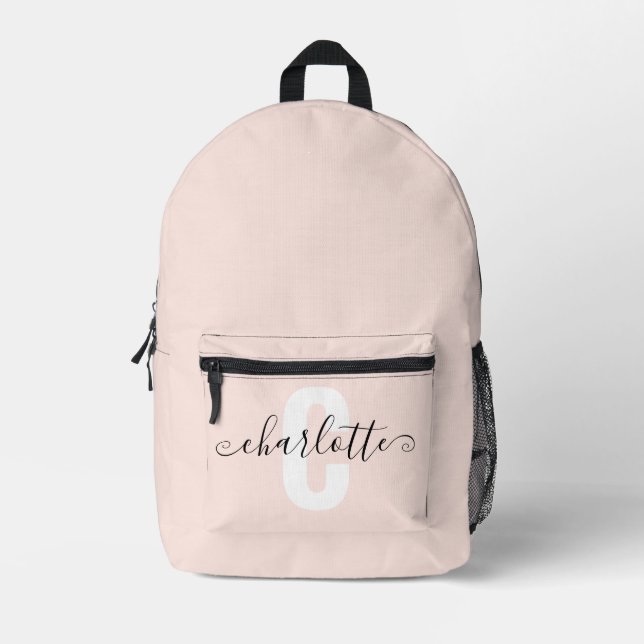 Sac À Dos Imprimé Nom Monogramme Féminin Écriture Rose Pâle (Recto)