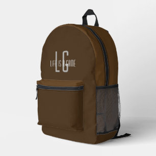 Sac À Dos Imprimé Nom Monogramme personnalisé Élégant Simple Brown