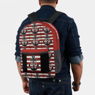 Sac À Dos Imprimé Nom personnalisé Ancre nautique