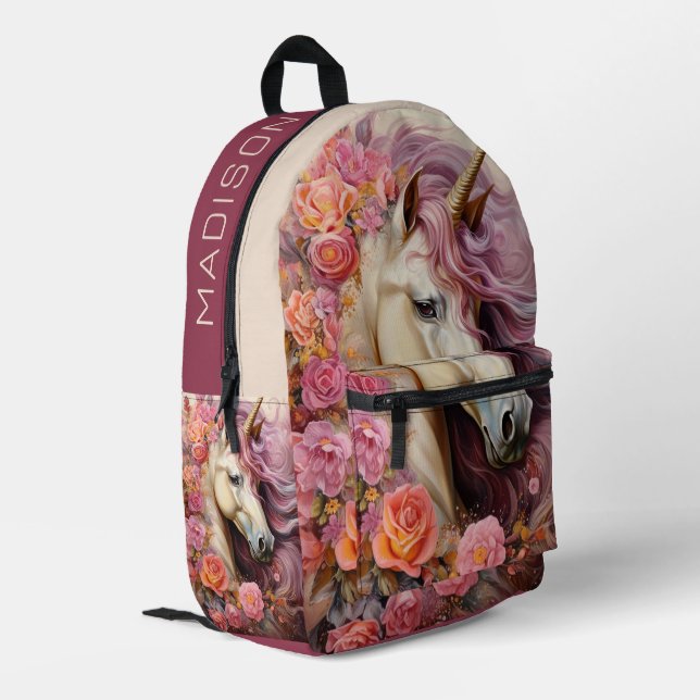 Sac À Dos Imprimé Nom personnalisé belle licorne (Coin arrière gauche)