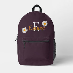 Sac À Dos Imprimé nom personnalisé cerise laque violet avec margueri