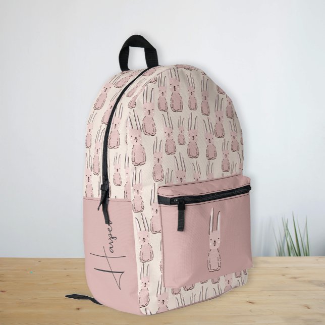 Sac À Dos Imprimé Nom personnalisé Cute Bunny Motif fille rose (Custom Name Cute Bunny Pattern Girl's Pink Printed Backpack)