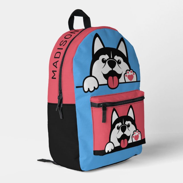 Sac À Dos Imprimé Nom personnalisé Cute Huskies (Coin arrière gauche)