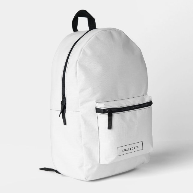 Sac À Dos Imprimé Nom personnalisé de couleur solide blanche minimal (Coin arrière gauche)