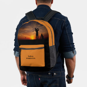 Sac À Dos Imprimé Nom personnalisé de golfeur de coucher de soleil