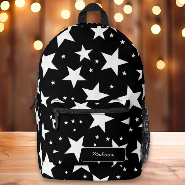 Sac À Dos Imprimé Nom personnalisé de la Preppy Black & White Star (Créateur téléchargé)