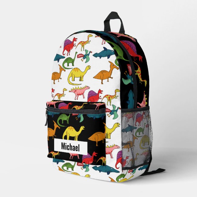 Sac À Dos Imprimé Nom personnalisé Dinosaur Boy's Rainbow Backpack (Coin arrière droit)