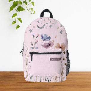 Sac À Dos Imprimé Nom personnalisé du Fleur sauvage Boho minimaliste