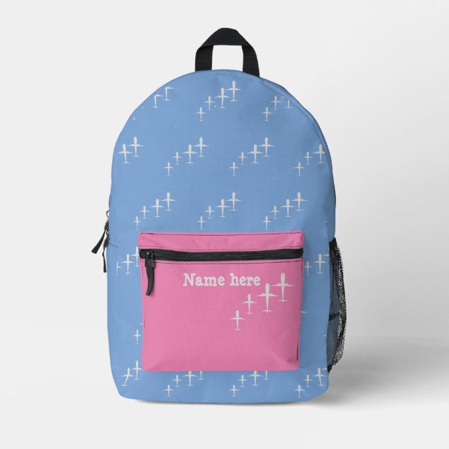 Sac À Dos Imprimé Nom personnalisé Enfants Amusants Avions Pink Blue (Recto)