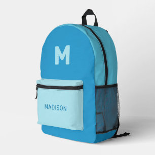 Sac À Dos Imprimé Nom personnalisé et monogramme bleu