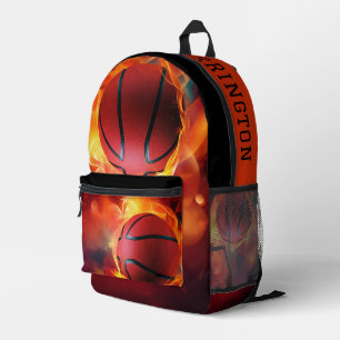 Sac À Dos Imprimé Nom personnalisé Flaming Basketball