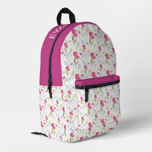 Sac À Dos Imprimé Nom personnalisé Fleur sauvage aquarelle rose viol