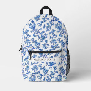 Sac À Dos Imprimé Nom personnalisé floral bleu et blanc