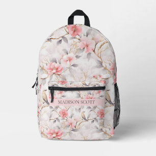 Sac À Dos Imprimé Nom personnalisé Floral rose tendre