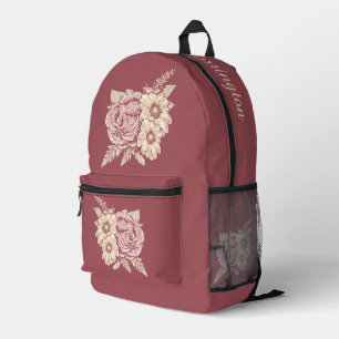 Sac À Dos Imprimé Nom personnalisé Flower Illustration