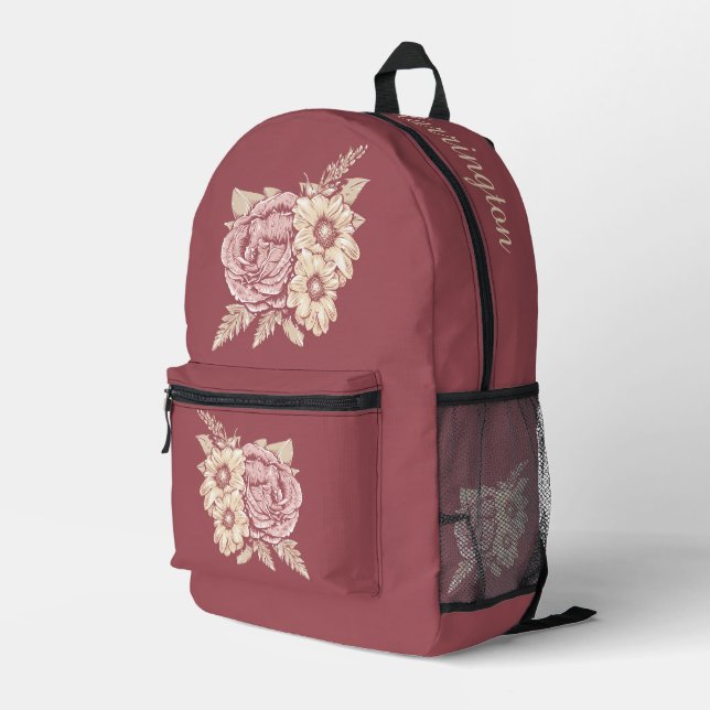 Sac À Dos Imprimé Nom personnalisé Flower Illustration (Coin arrière droit)