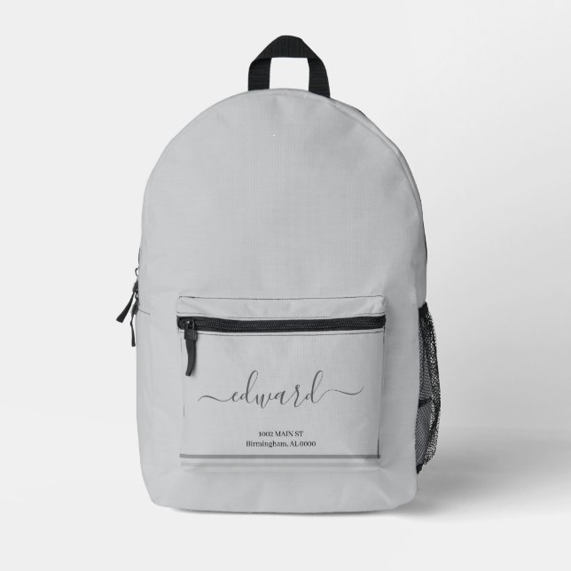 Sac À Dos Imprimé Nom personnalisé gris clair (Recto)