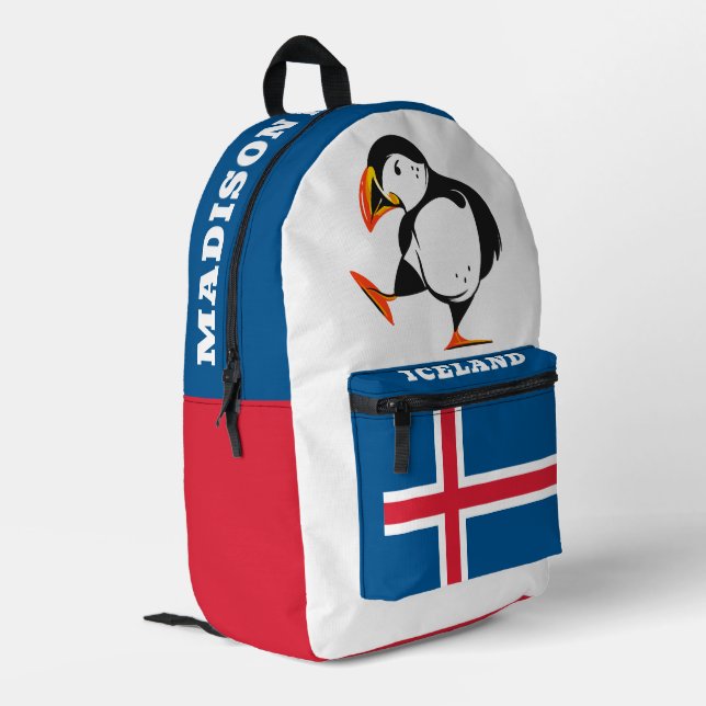 Sac À Dos Imprimé Nom personnalisé Islande Puffin (Coin arrière gauche)