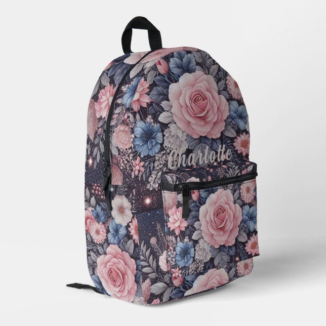 Sac À Dos Imprimé Nom personnalisé Marine bleu rose Parties scintill (Coin arrière gauche)