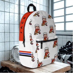 Sac À Dos Imprimé Nom personnalisé moderne Cartoon Joueur de hockey 