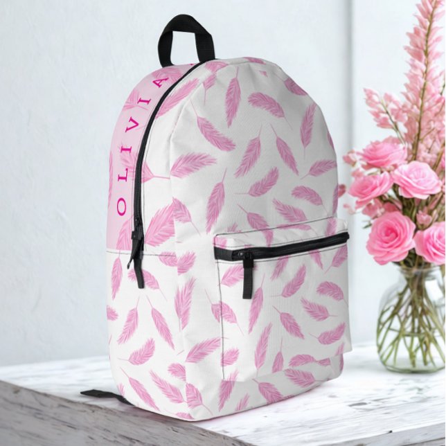 Sac À Dos Imprimé Nom personnalisé moderne Flamant rose Père Rose cl (Modern custom name flamingo father pink backpack )