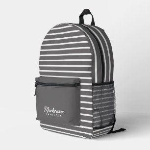 Sac À Dos Imprimé Nom personnalisé moderne Gris rayé