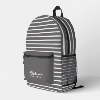 Sac À Dos Imprimé Nom personnalisé moderne Gris rayé