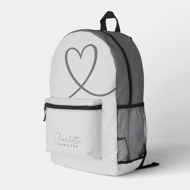 Sac À Dos Imprimé Nom personnalisé moderne Gris Tons d'amour Coeur (Coin arrière droit)