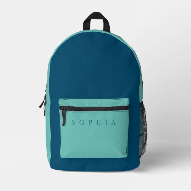 Sac À Dos Imprimé Nom personnalisé moderne sarcelle et bleu (Recto)