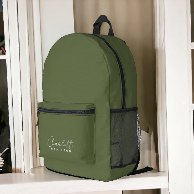 Sac À Dos Imprimé Nom personnalisé moderne tons verts (Modern Personalized Name Green Tones Printed Backpack from Ricaso. Available in other colors)