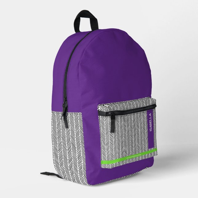 Sac À Dos Imprimé Nom personnalisé moderne violet | Personnalisé (Coin arrière gauche)
