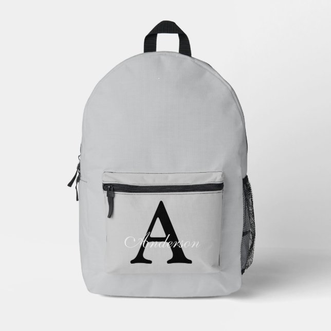 Sac À Dos Imprimé Nom personnalisé Monogram Arrière - plan argent (Recto)