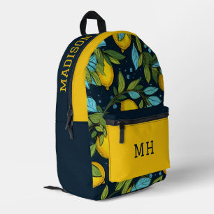 Sac À Dos Imprimé Nom personnalisé & Monogram Lemon Motif