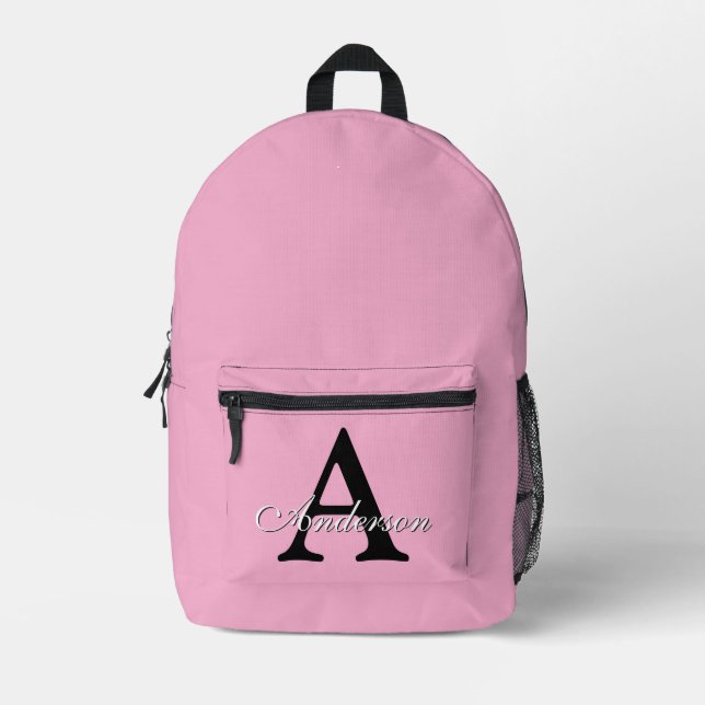 Sac À Dos Imprimé Nom personnalisé Monogramme Fond Rose (Recto)