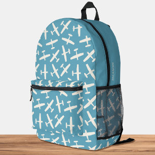 Sac À Dos Imprimé Nom personnalisé Motif d'aéronef Retro Blue
