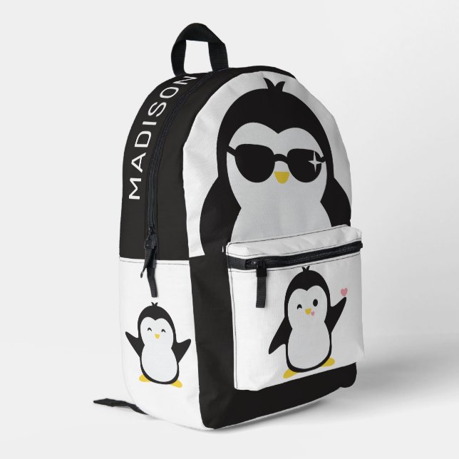 Sac À Dos Imprimé Nom personnalisé pingouins mignons (Coin arrière gauche)