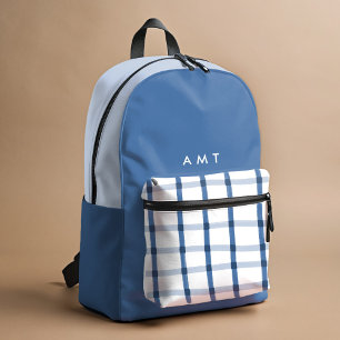 Sac À Dos Imprimé Nom personnalisé Plaid En vichy bleu Initiales