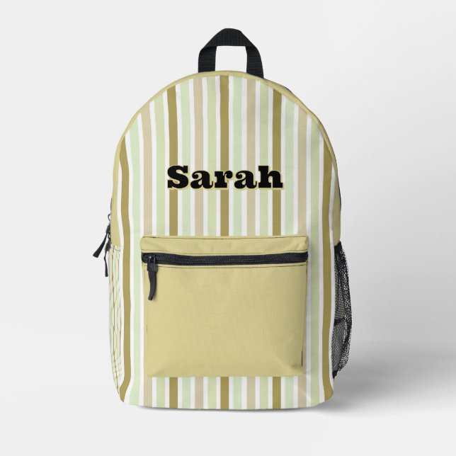 Sac À Dos Imprimé Nom personnalisé RAYURES LIGNE VERT CLAIR (Recto)