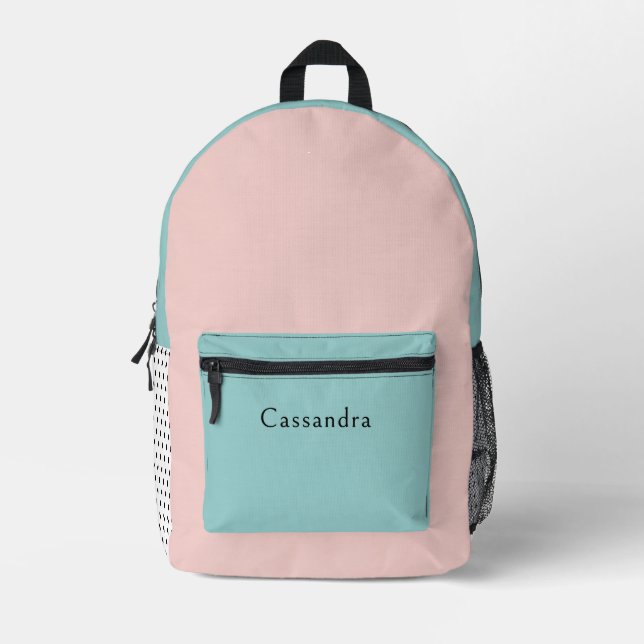 Sac À Dos Imprimé Nom personnalisé rose et vert menthe (Recto)