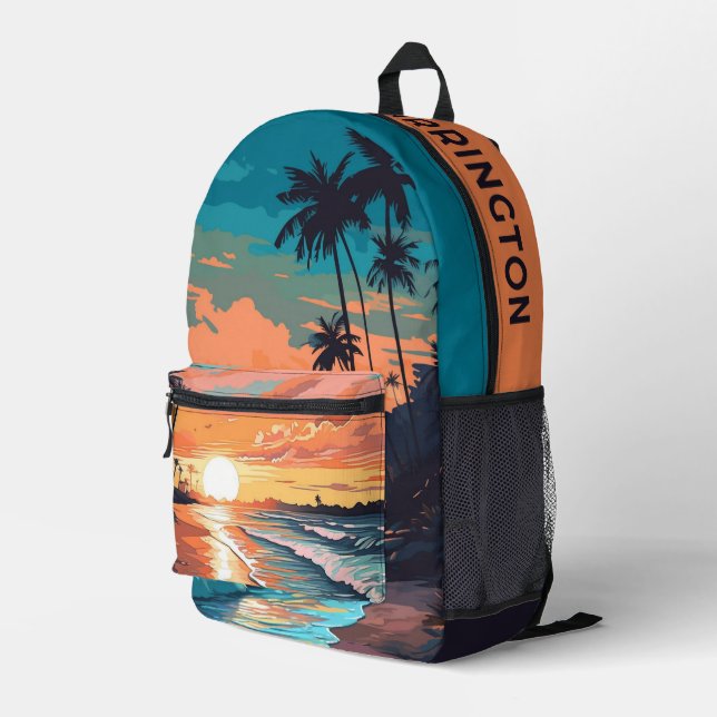 Sac À Dos Imprimé Nom personnalisé Tropical Beach Sunset (Coin arrière droit)