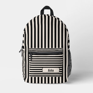 Sac À Dos Imprimé Nom rayé vintage noir en lin
