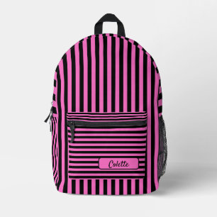 Sac À Dos Imprimé Nom rayé vintage noir rose néon