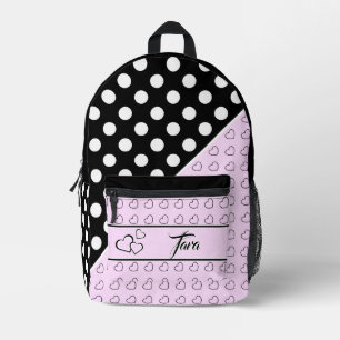 Sac À Dos Imprimé Nom "Tara" Modèle - Noir, Rose Et Blanc