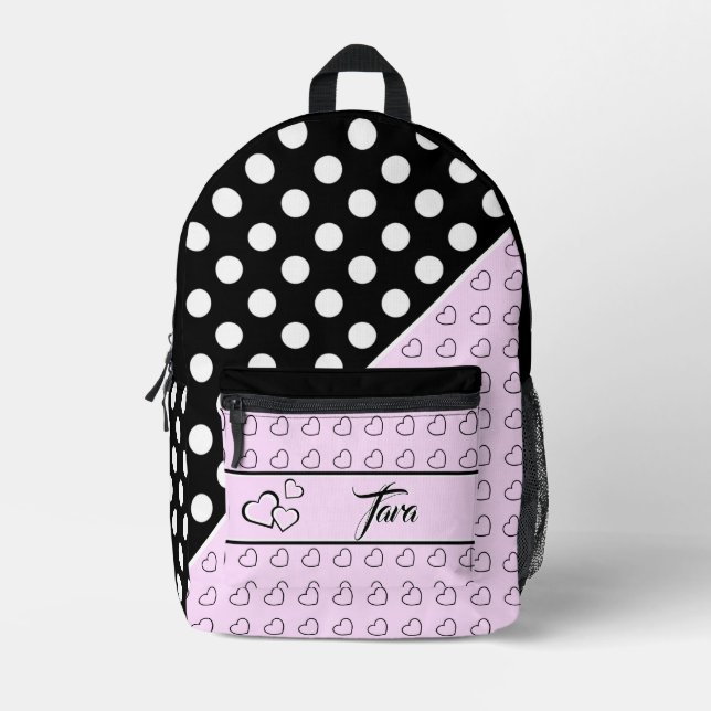 Sac À Dos Imprimé Nom "Tara" Modèle - Noir, Rose Et Blanc (Recto)