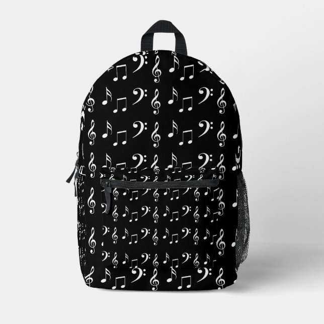 Sac À Dos Imprimé Notes de Musique Motif Noir et Blanc  (Recto)