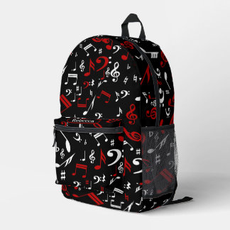 Sac À Dos Imprimé Notes musicales blanches et noires personnalisées