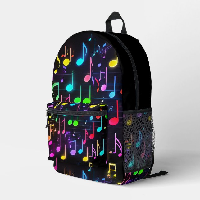 Sac À Dos Imprimé Notes musicales de Neon sur Black (Coin arrière droit)