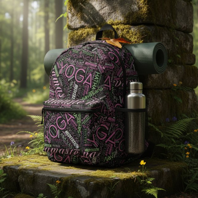 Sac À Dos Imprimé Nuage de mots de yoga prune/vert ID254 (Créateur téléchargé)