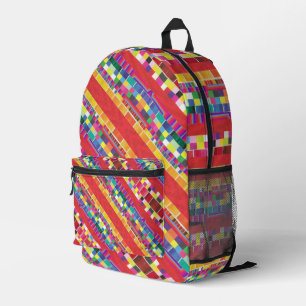 Sac À Dos Imprimé nuances rouges, bandes et pixels colorés